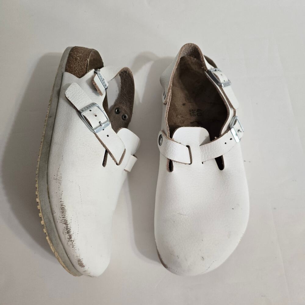 Birkenstock Boston Leather White Narrow Footbed Slip On Clog EU 40 Women 9 Men 7